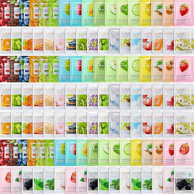 120 Pcs Assorted Combo Collagen Essence Face Masks Skincare Moisturizing Sheet Masks Bulk Hydrating Soothing Facial Mask for Most Skin Types Women Girls Gift Home Spa Travel