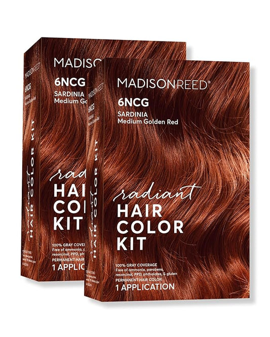 Madison Reed Radiant Hair Color Kit | 6NCG Medium Golden Red with Copper Tones (Sardinia Red) for 100% Gray Hair Coverage | Dimensional Permanent Hair Dye | PPD-Free & Ammonia-Free | 2 Pack