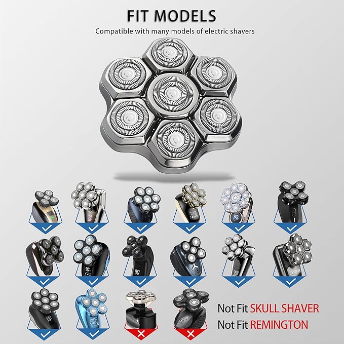 Magnetic Head Shaver Replacement Heads 7 Double Ring Waterproof Rotary Razor Blades for Bald Men Compatible with freebird wyklaus shpavver (silver)