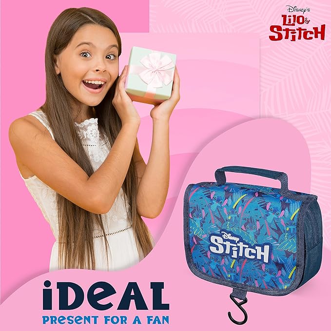 Disney Stitch Hanging Toiletry Bags for Women Teenagers Girls Minnie Mouse Cosmetic Bag Travel Accessories Stitch Gifts (Blue Stitch)