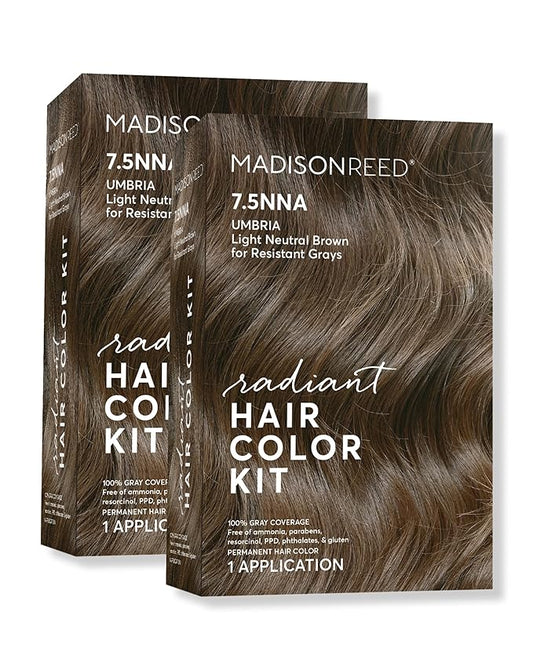Madison Reed Radiant Hair Color Kit | 7.5NNA Light Neutral Brown (Umbria Brown) 100% Maximum Gray Hair Coverage | Permanent Hair Dye for Resistant Grays | PPD-Free & Ammonia-Free |2 Pack