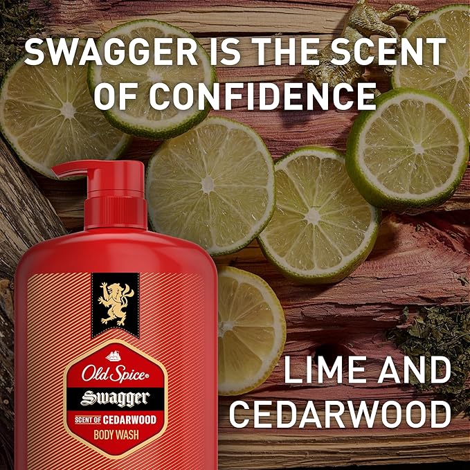Old Spice Body Wash for Men, Refreshing 3X Defense, 24/7 Shower Fresh with Long Lasting Scent, Red Collection, Swagger with Cedarwood Scent, 33.4 oz (Pack of 4)