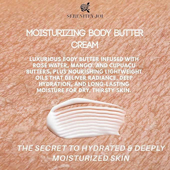 Ultra Moisturizing & Hydrating Body Butter Cream with Botanical Oils, Natural Ceramides, Hyaluronic Acid, Squalane, Cupuacu & Mango Butters-Heal, Soften & Repair Dry Skin 8oz
