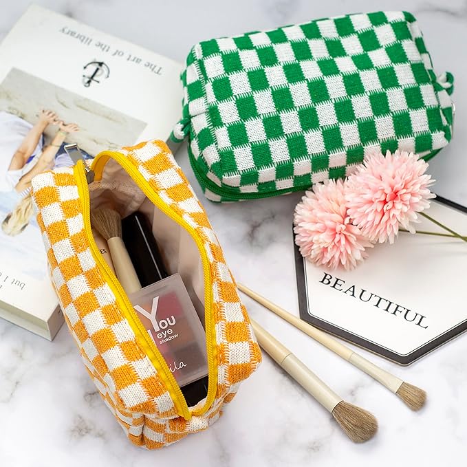 Pazimiik checkered makeup bag for