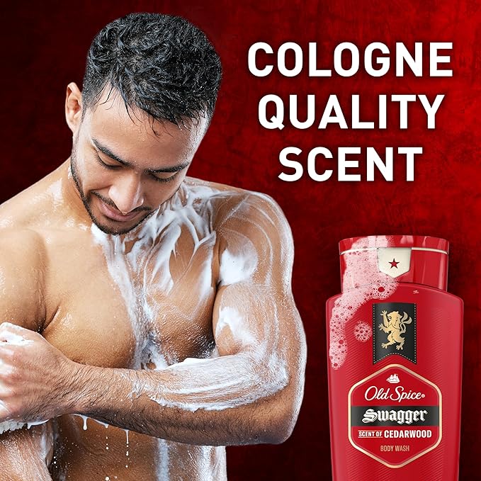 Old Spice Body Wash for Men, Refreshing 3X Defense, 24/7 Shower Fresh with Long Lasting Scent, Red Collection, Swagger with Cedarwood Scent, 33.4 oz (Pack of 4)
