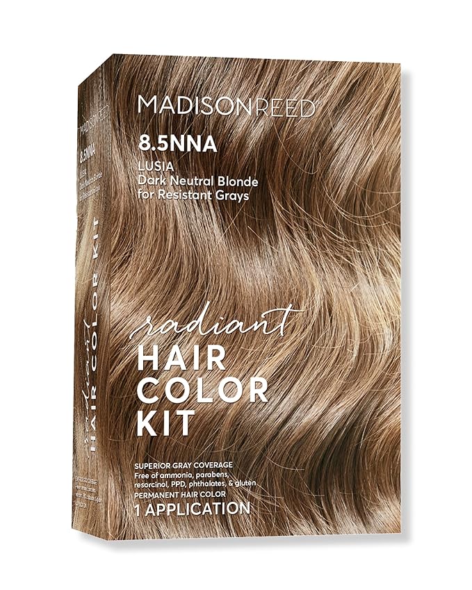 Madison Reed Radiant Hair Color Kit | 8.5NNA Dark Neutral Blonde (Lusia) 100% Maximum Gray Hair Coverage | Salon-Quality Permanent Hair Dye for Resistant Grays | PPD-Free & Ammonia-Free | 1 Pack