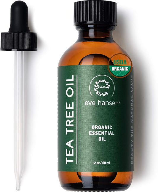 Eve Hansen Organic Tea Tree Essential Oil (2oz) | 100% Melaleuca Alternifolia Pure Tea Tree Oil for Skin, Scalp, Nails, Cuticles, Aromatherapy Diffusers, Household and DIY Uses