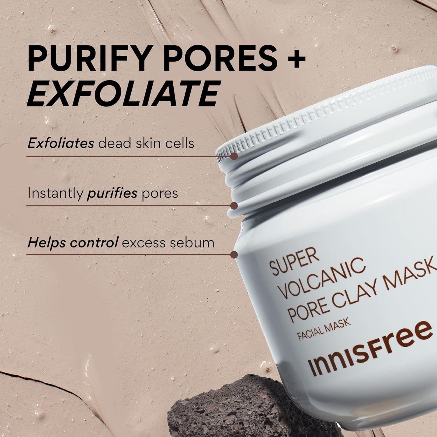 Super Volcanic Clay Mask, Premium Korean Skincare with AHA and Natural Clusters for Deep Pore Detox, Gentle Exfoliation, Oil Control