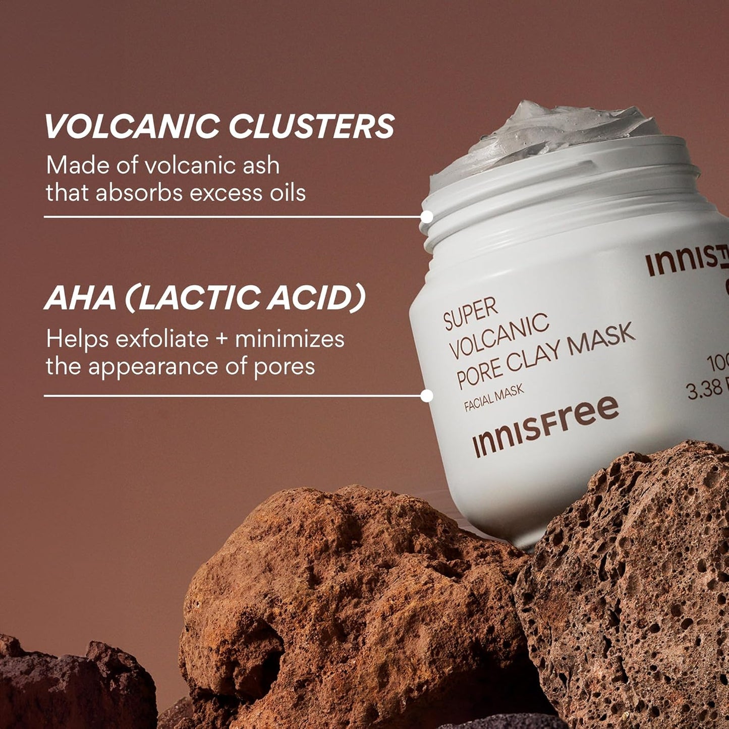 Super Volcanic Clay Mask, Premium Korean Skincare with AHA and Natural Clusters for Deep Pore Detox, Gentle Exfoliation, Oil Control