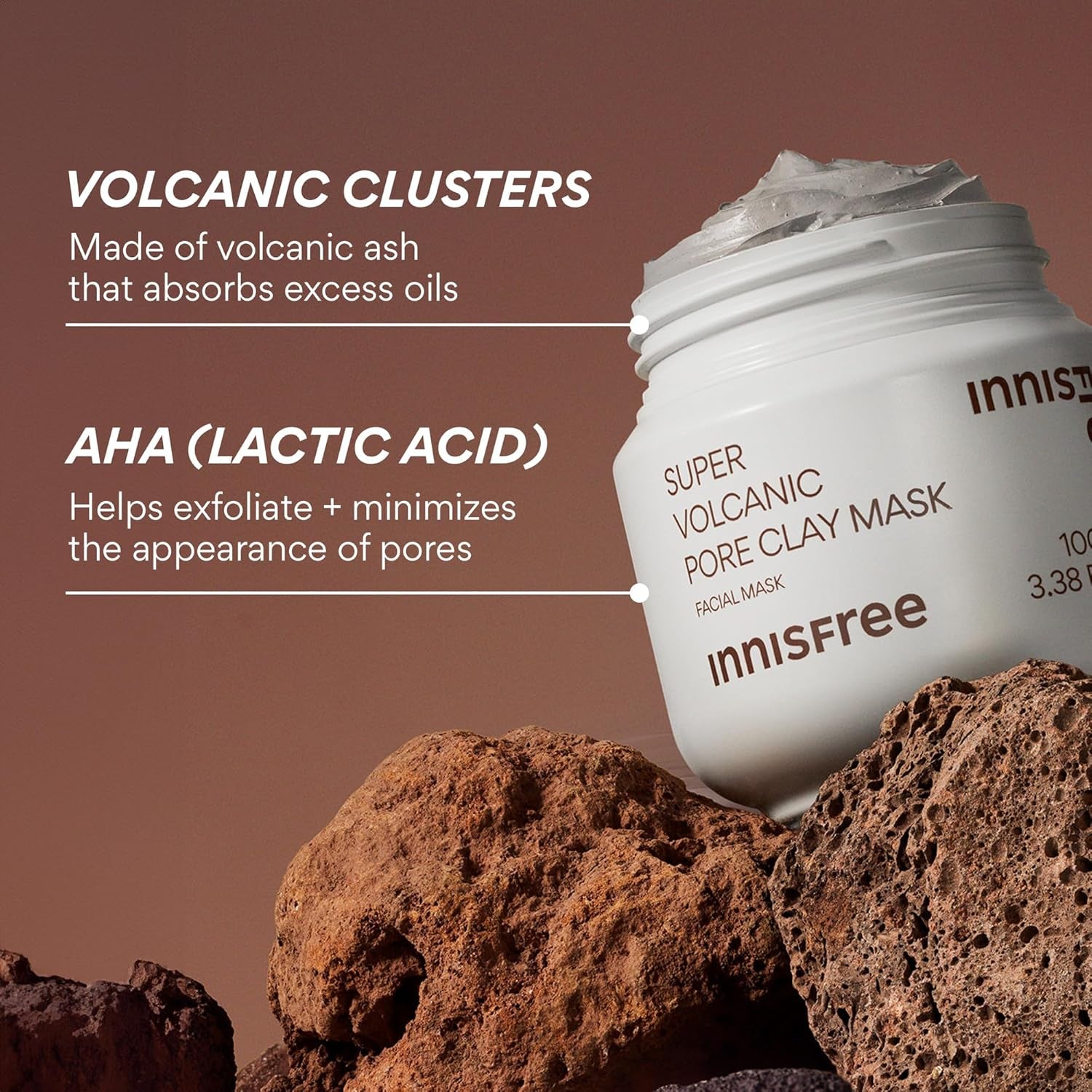 Super Volcanic Clay Mask, Premium Korean Skincare with AHA and Natural Clusters for Deep Pore Detox, Gentle Exfoliation, Oil Control