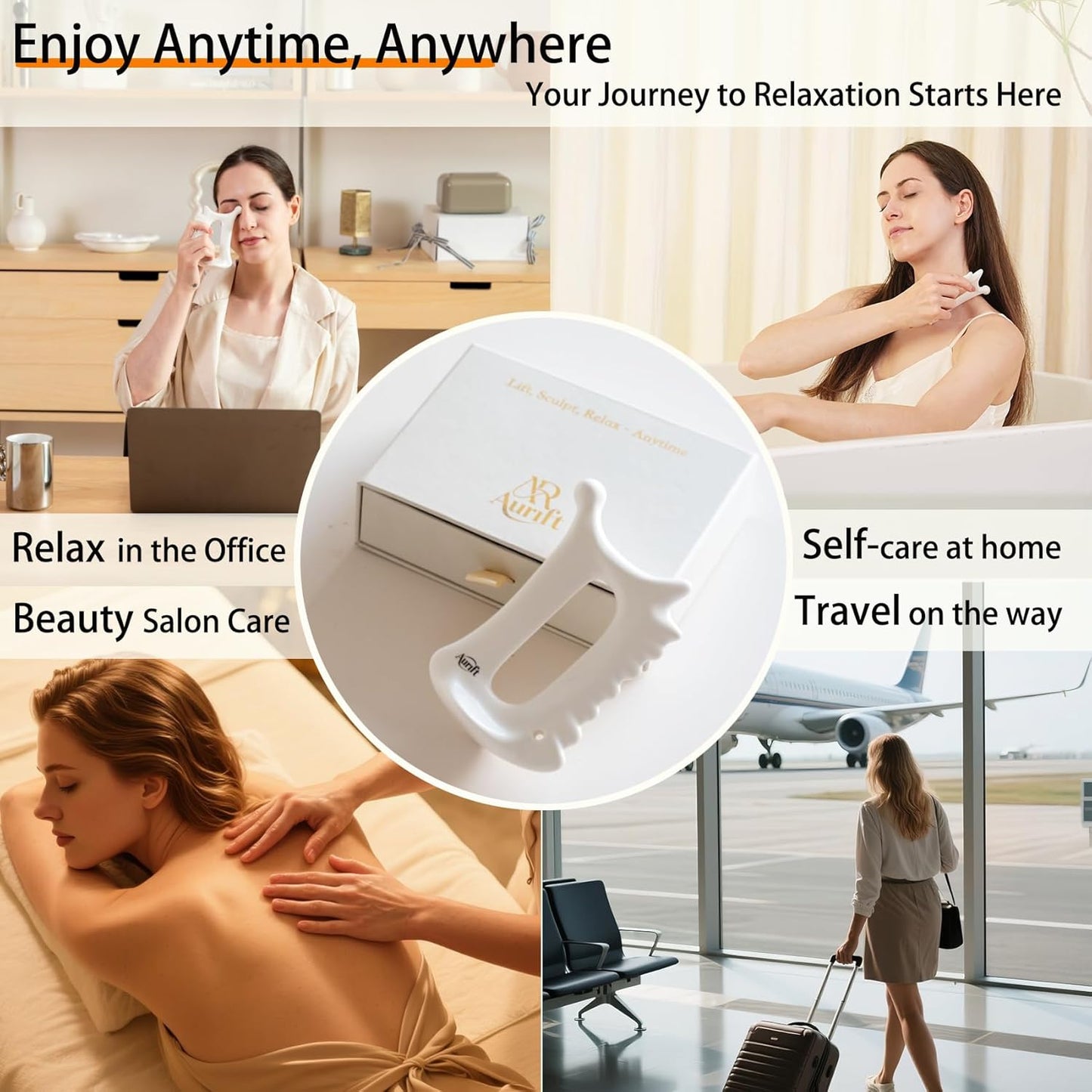 6-In-1 Ceramic Gua Sha Tool for Face & Body - Manual Facial Massage for Lymphatic Drainage, Jaw Lifting, Puffiness Care, Neck Massage for Stress Relief at Home, Self Care Gift for Mum Wife White