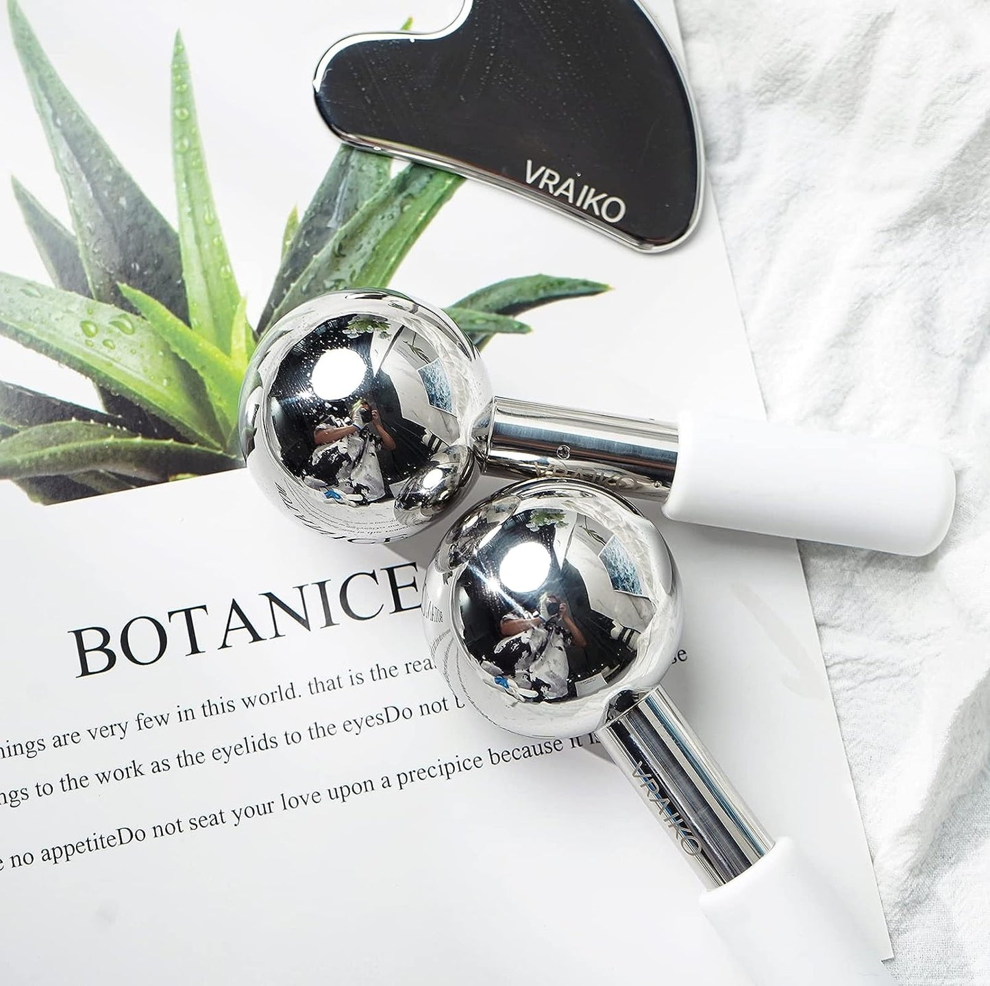 ICE Globes for Facials & Gua Sha Set, Gua Sha Facial Tools and Cryo Sticks with Unbreakable Steel, Face Massager Cooling Rollers for Dark Circles, Puffiness and Lymphatic Drainage (White)