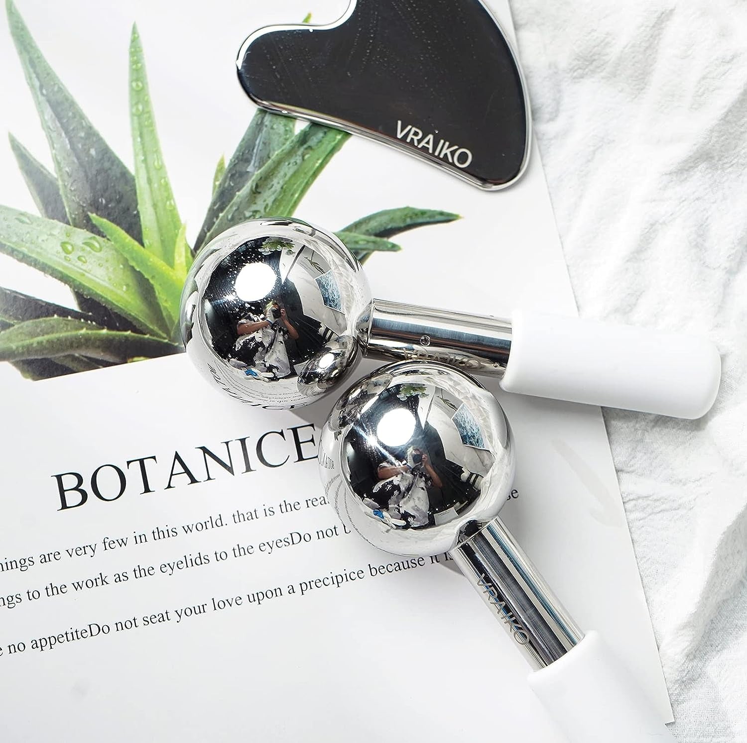 ICE Globes for Facials & Gua Sha Set, Gua Sha Facial Tools and Cryo Sticks with Unbreakable Steel, Face Massager Cooling Rollers for Dark Circles, Puffiness and Lymphatic Drainage (White)